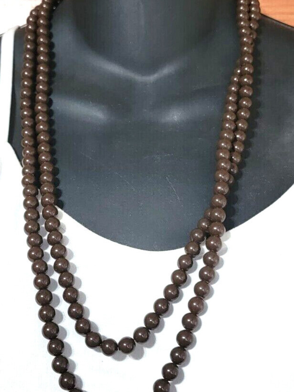 Brown Lucite Long‎ Beaded Necklace, 54" Flapper Length Beads Vintage br01-16